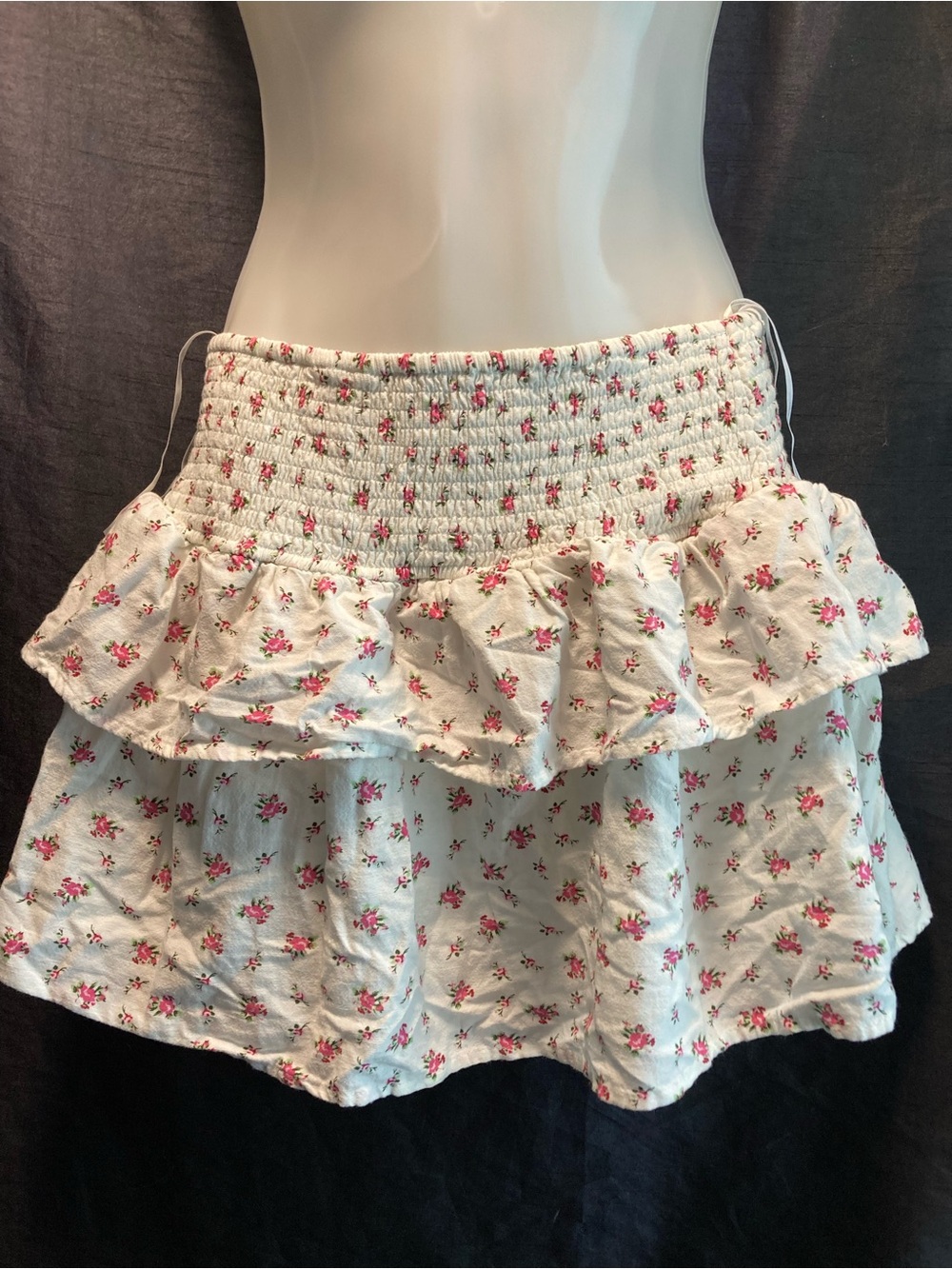 Midnight Sky White Floral Ruffle Mini Skirt M Coquette